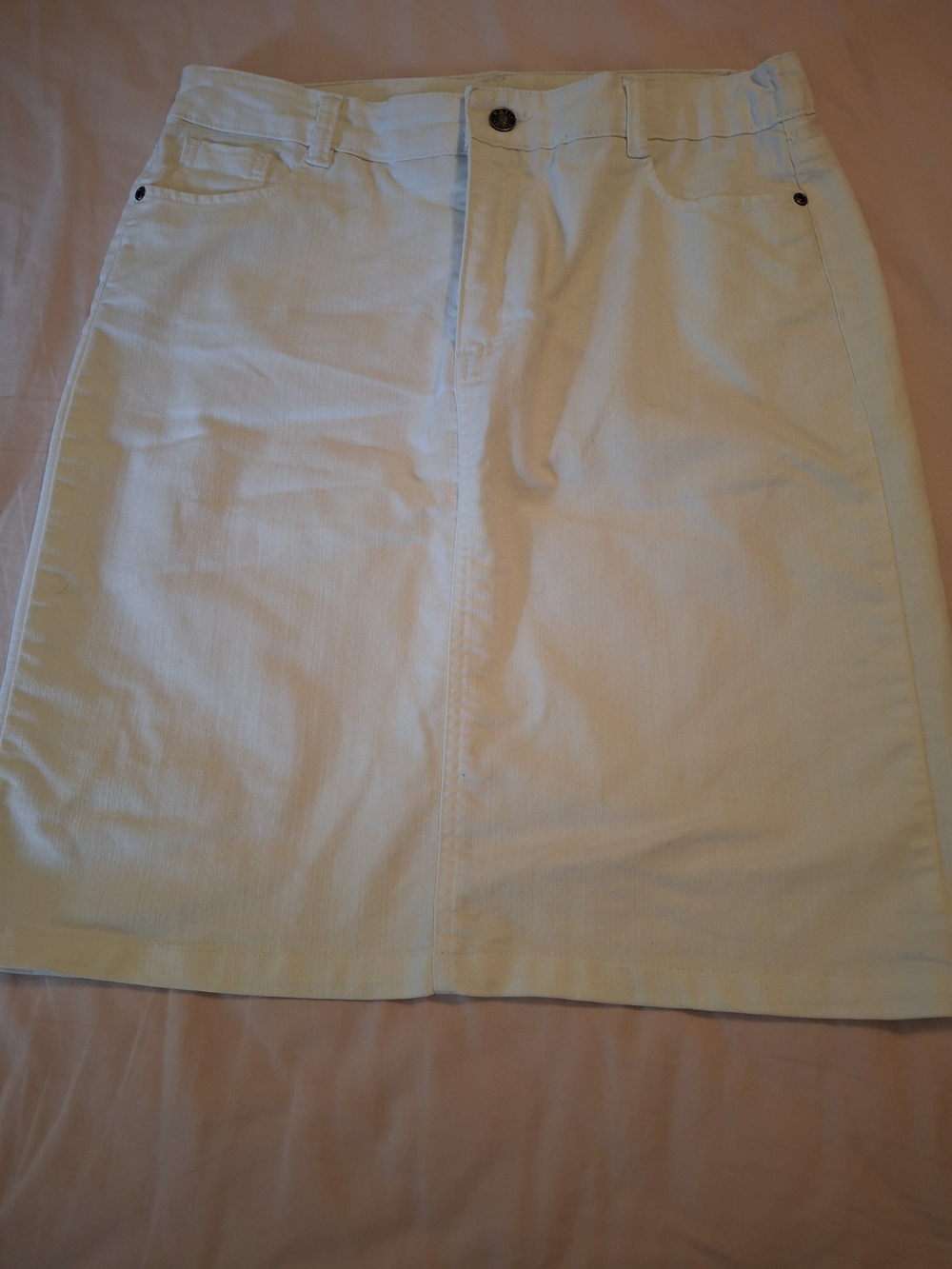 Basic Editions White Denim Skirt with Front Button